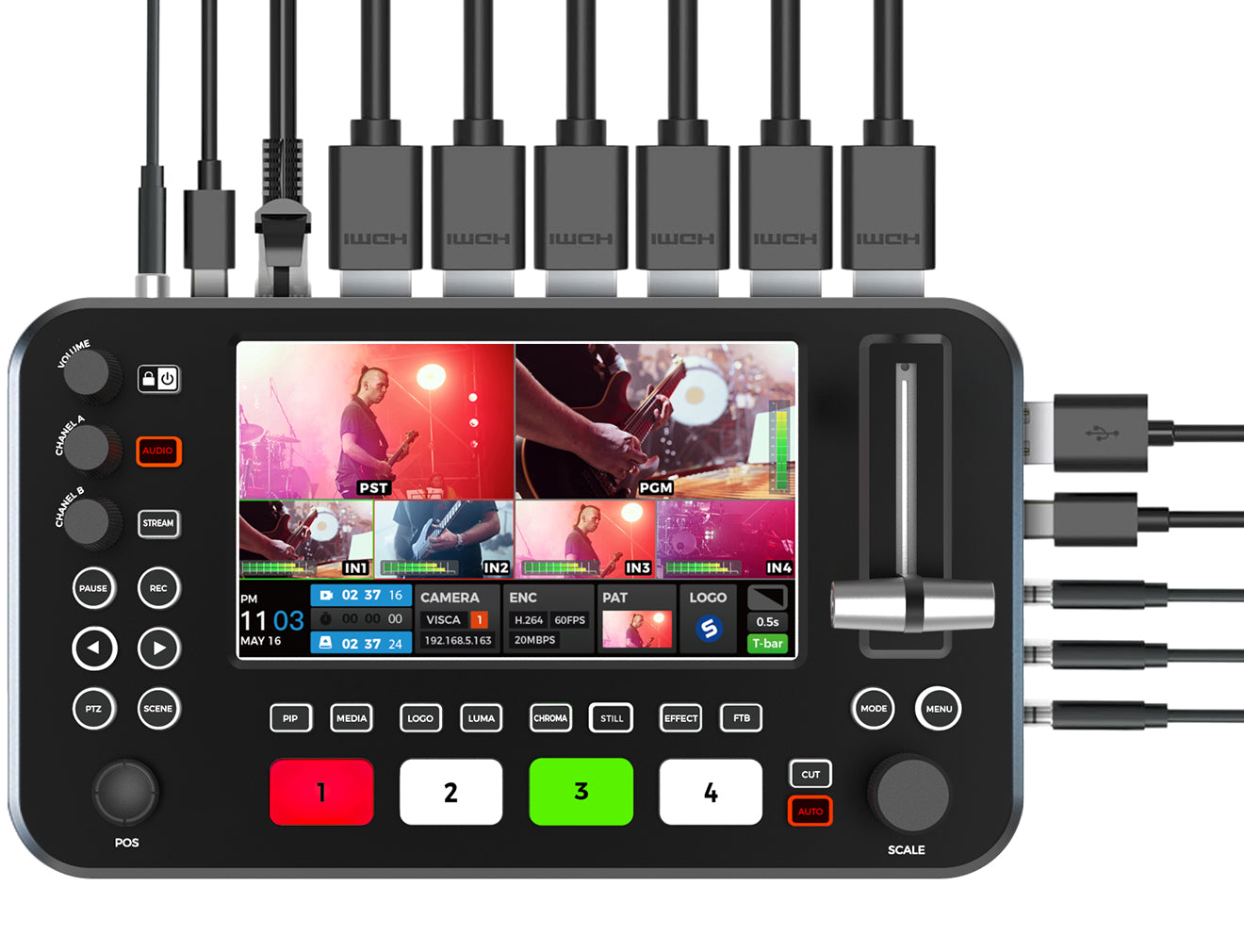 Prisual R2 Pro Video Switcher 4-Channel HDMI Live Streaming Audio Mixer HDMI Switcher 5.5 Inch FHD 1080p LCD Screen 60FPS PTZ Controller USB Recording (Does not Support 4K)