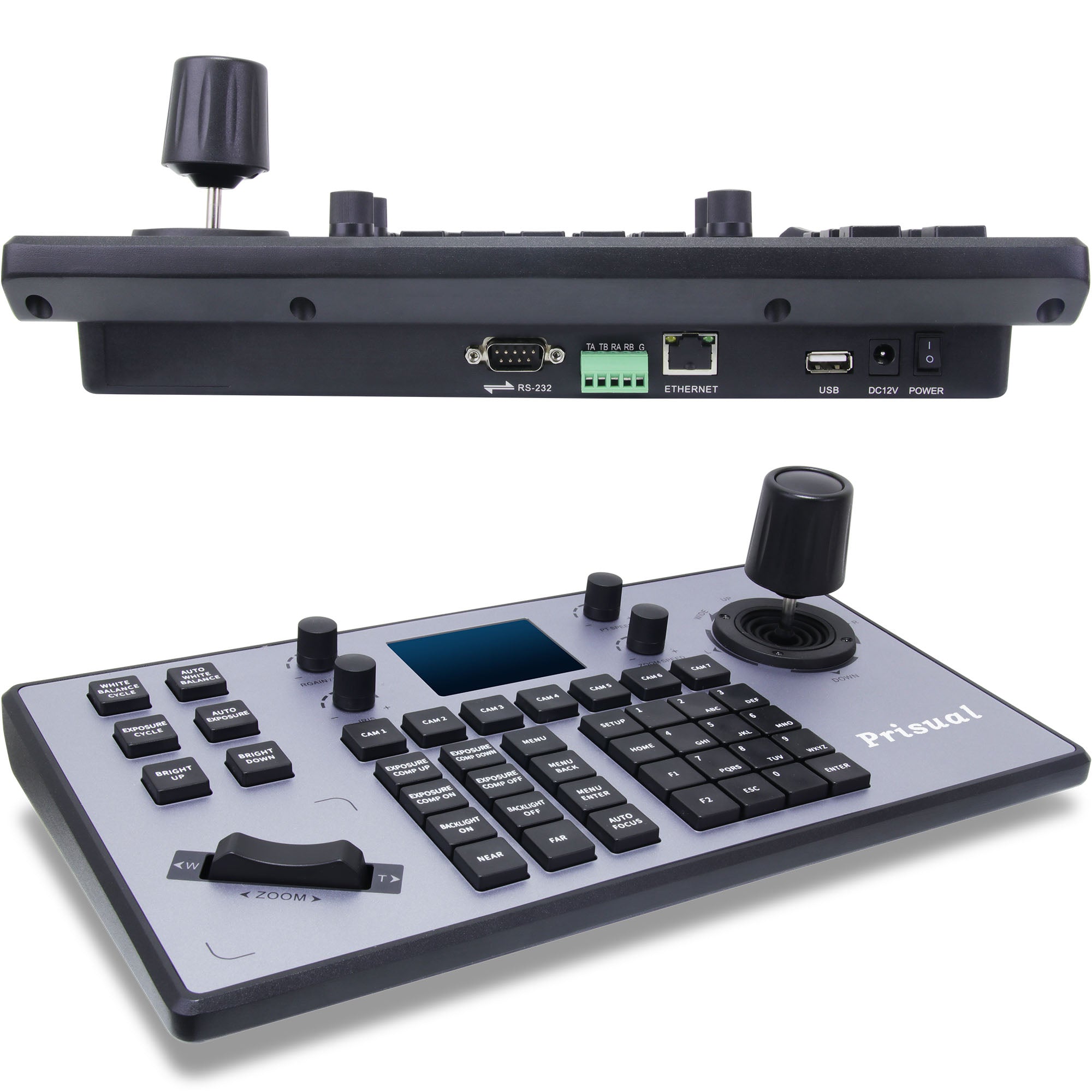 Prisual PTZ Camera Joystick Controller PoE with 4D Joystick for Live Streaming. IP PTZ Camera Controller Keyboard Supports Visca,Visca Over IP,onvif,Pelco-D/P,RS422,RS485 and RS232