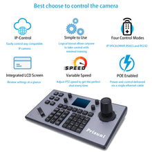 Load image into Gallery viewer, Prisual PTZ Camera Joystick Controller PoE with 4D Joystick for Live Streaming. IP PTZ Camera Controller Keyboard Supports Visca,Visca Over IP,onvif,Pelco-D/P,RS422,RS485 and RS232
