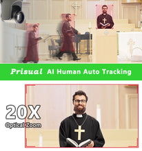 Load image into Gallery viewer, Prisual 4K NDI PTZ Camera HDMI/SDI/USB/IP and PoE, AI Auto Tracking for Church Video Production Live Streaming
