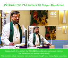 Load image into Gallery viewer, Prisual 4K NDI PTZ Camera HDMI/SDI/USB/IP and PoE, AI Auto Tracking for Church Video Production Live Streaming
